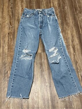 Levi's Ribcage Straight Ankle Jeans Women's 25 Frayed Hem Button Fly Denim